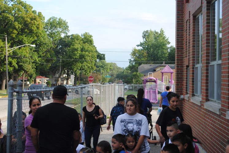 Kindergarten students lining up.