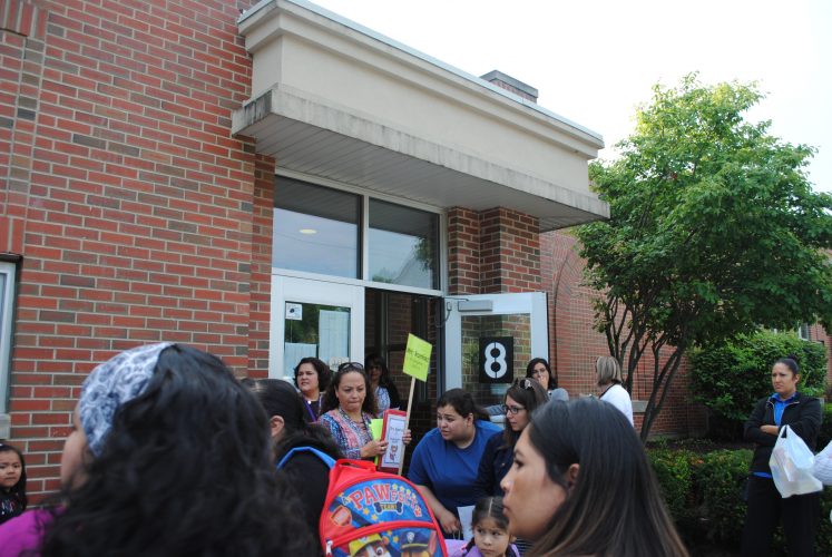 Kindergarten students lining up.